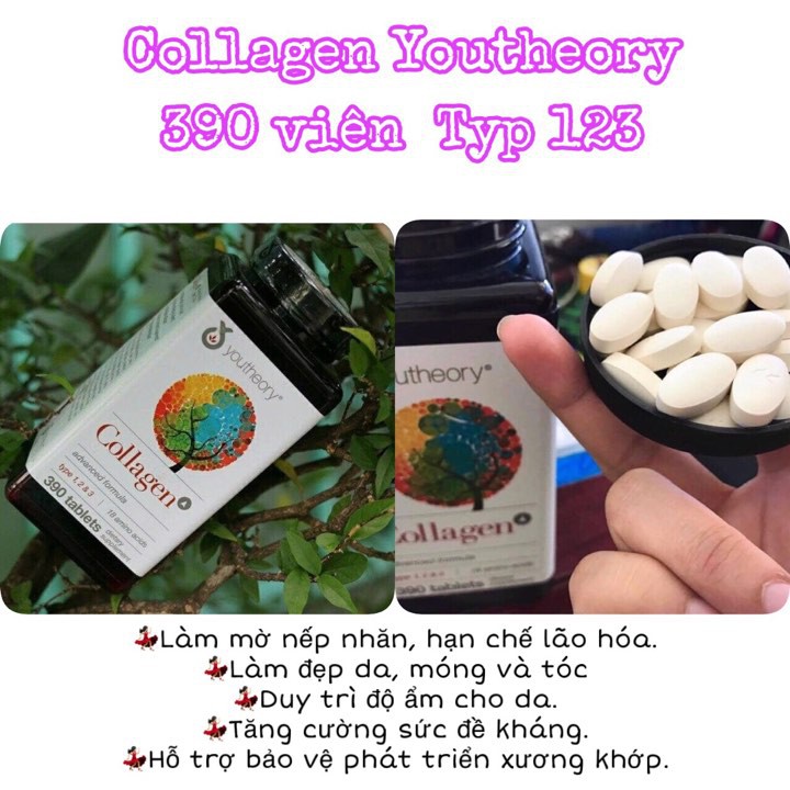 Collagen Youtheory Type 1 2 & 3 390 Viên Của Mỹ-Collagen Không Biến Tính