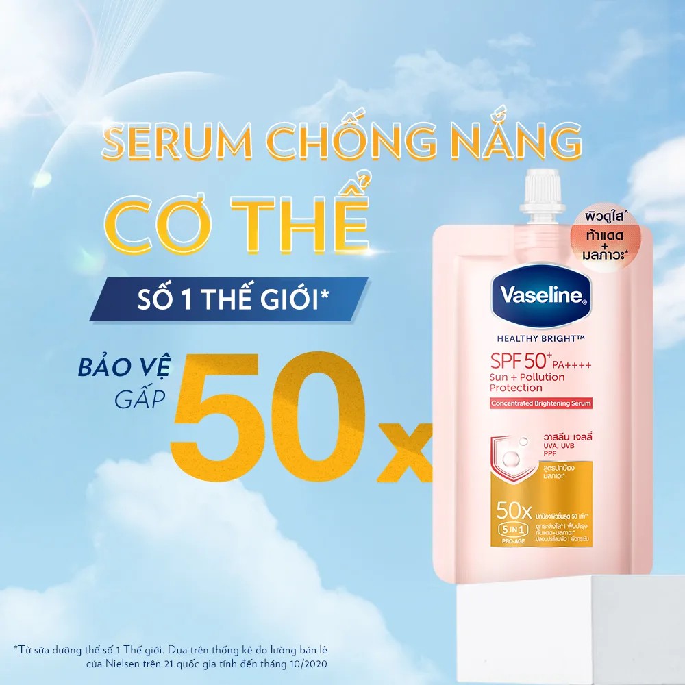 [HB GIFT] Vaseline 50x Serum chống nắng cơ thể SPF50 + dưỡng da sáng khoẻ 30ML