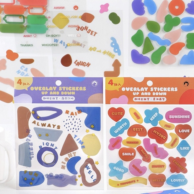 Set 4 tấm sticker overlay trang trí planner và journal