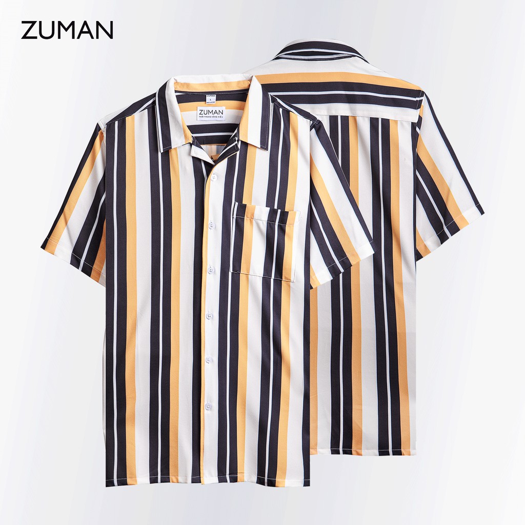 Áo sơ mi nam họa tiết tay ngắn Revere Shirt ZUMAN ASM201 form suông, chất lụa chéo cao cấp, thoáng mát | BigBuy360 - bigbuy360.vn