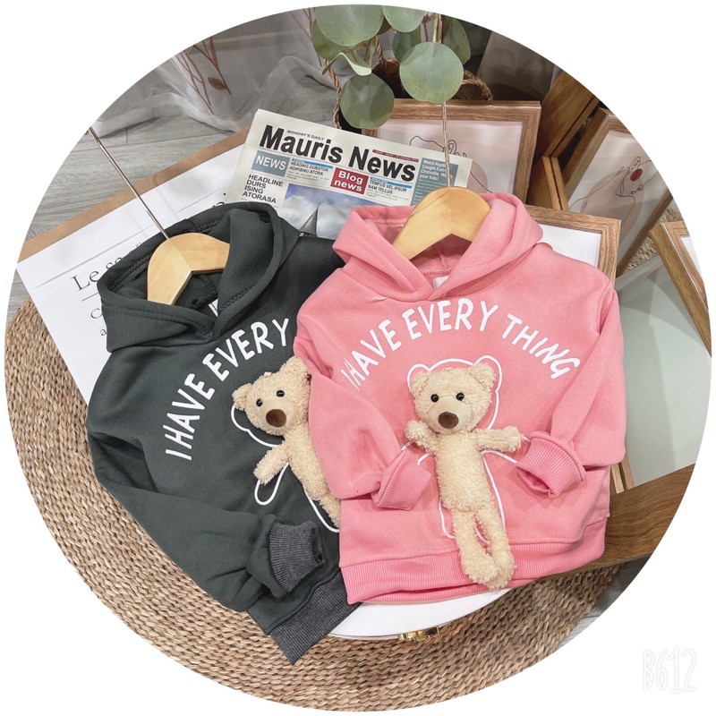 Áo nỉ mũ kèm gấu bông cho bé