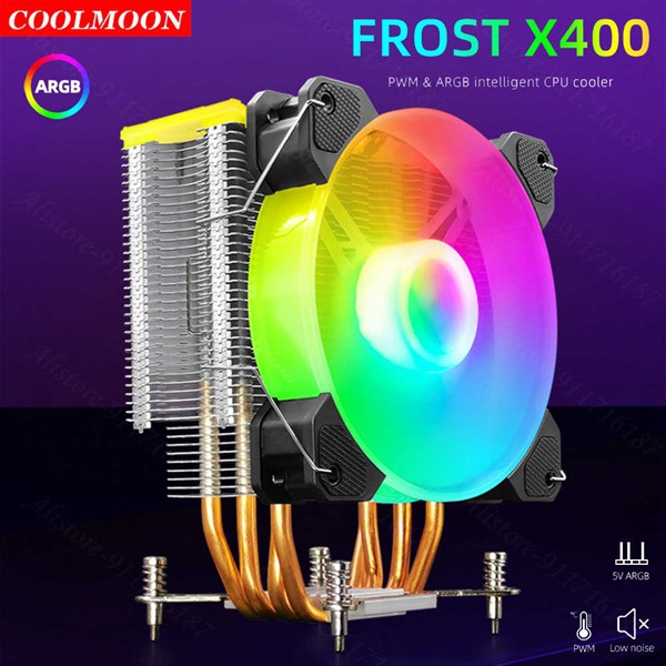 Tản nhiệt khí Coolmoon Frost X400 - 4 Đồng Nhiệt - ARGB (Hydro Bearing / 18~28.8 dBA / INTEL/ AMD)