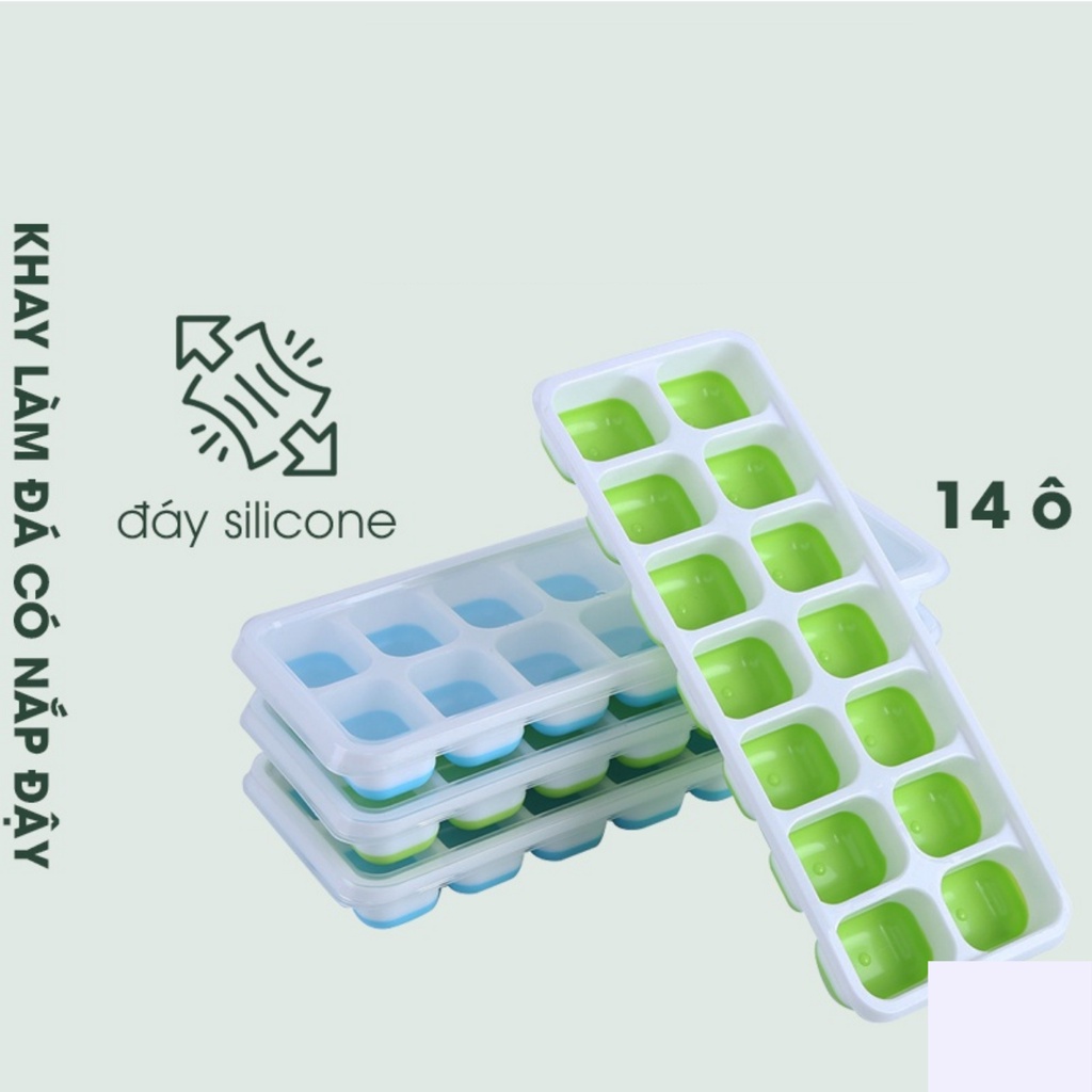 Khay trữ đông đồ ăn dặm, làm đá silicone BINGMO có nắp đậy tránh mùi tủ lạnh an toàn cho bé