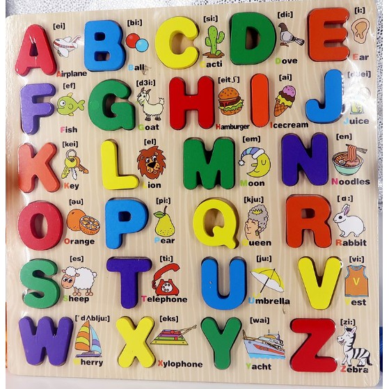 Combo 3 bảng học chữ song ngữ tiếng anh in thường, in hoa và 10 số - đồ chơi ghép chữ bằng gỗ giúp bé học tiếng anh