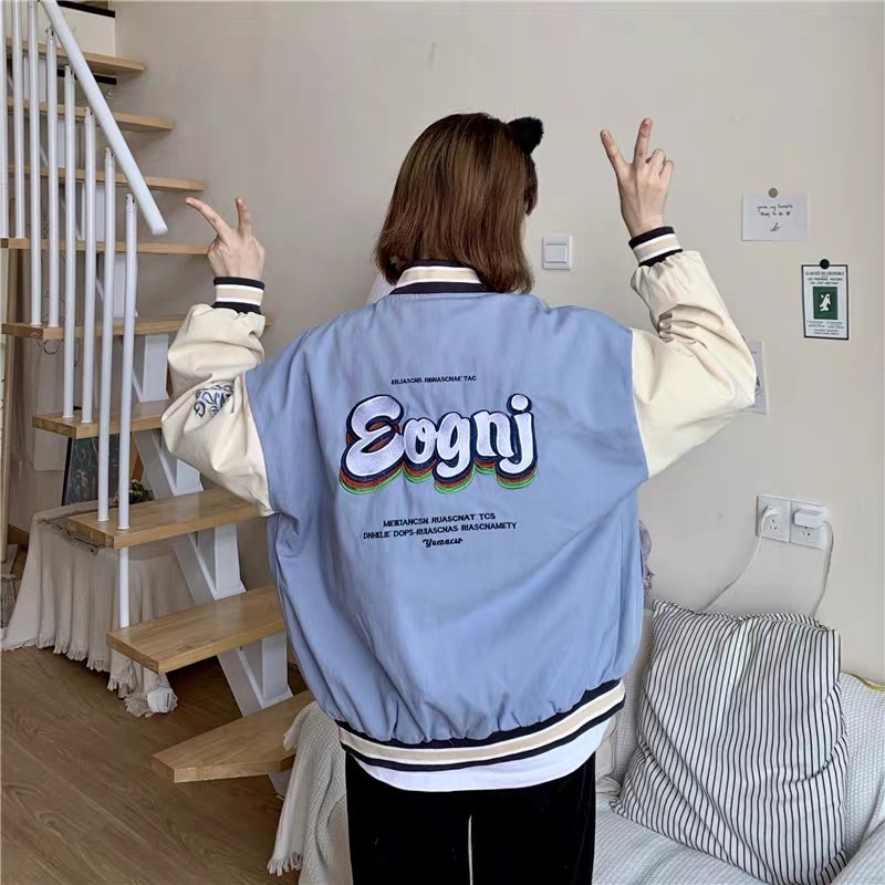 Áo khoác form rộng unisex áo khoát bomber chất vải da lộn hai lớp cao cấp thêu chữ ENJOY