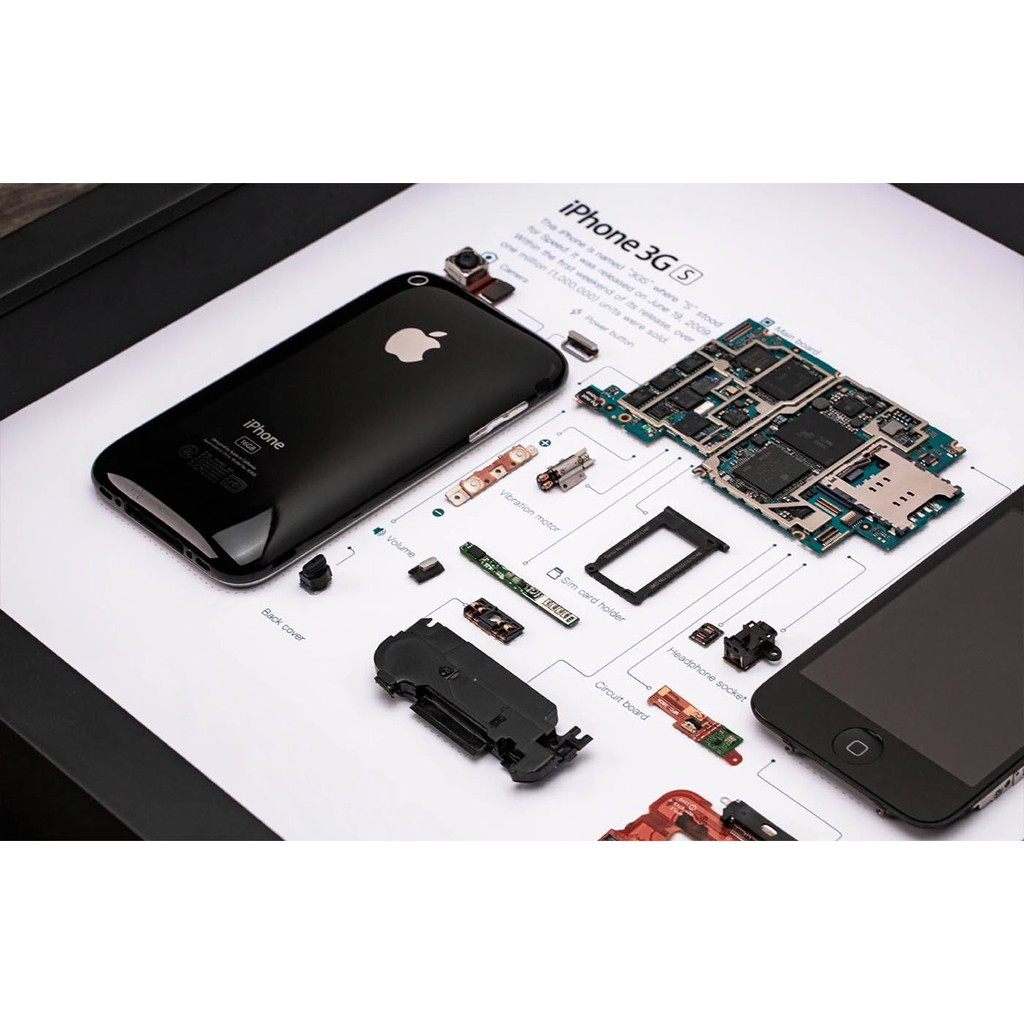 Khung tranh tiêu bản gắn linh kiện iPhone 3Gs - khổ 30 vuông/A3