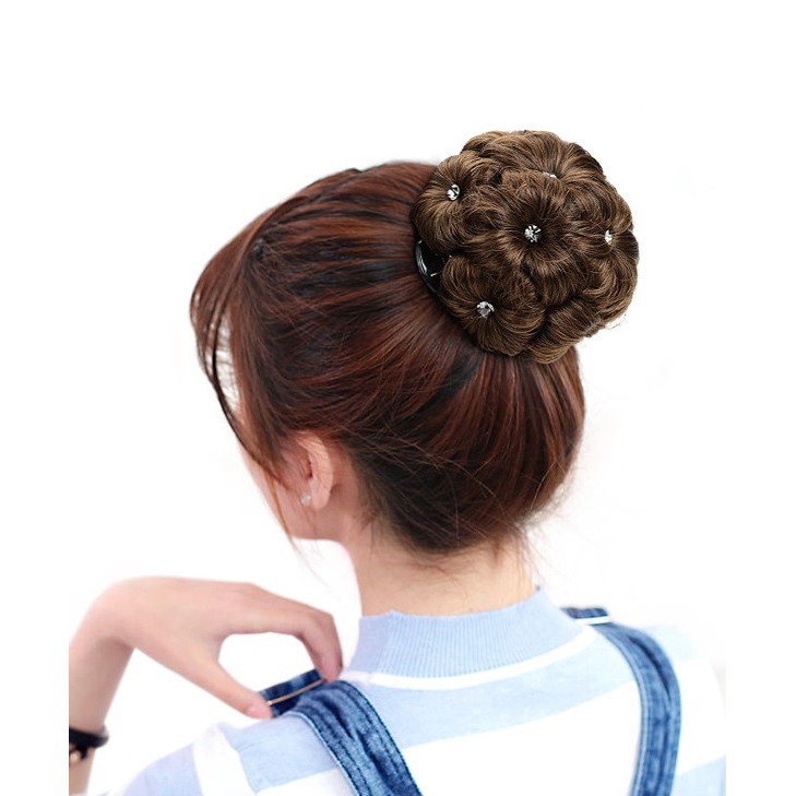 Tóc giả búi hoa đá 💖FREESHIP💖 Búi hoa đính đá B03