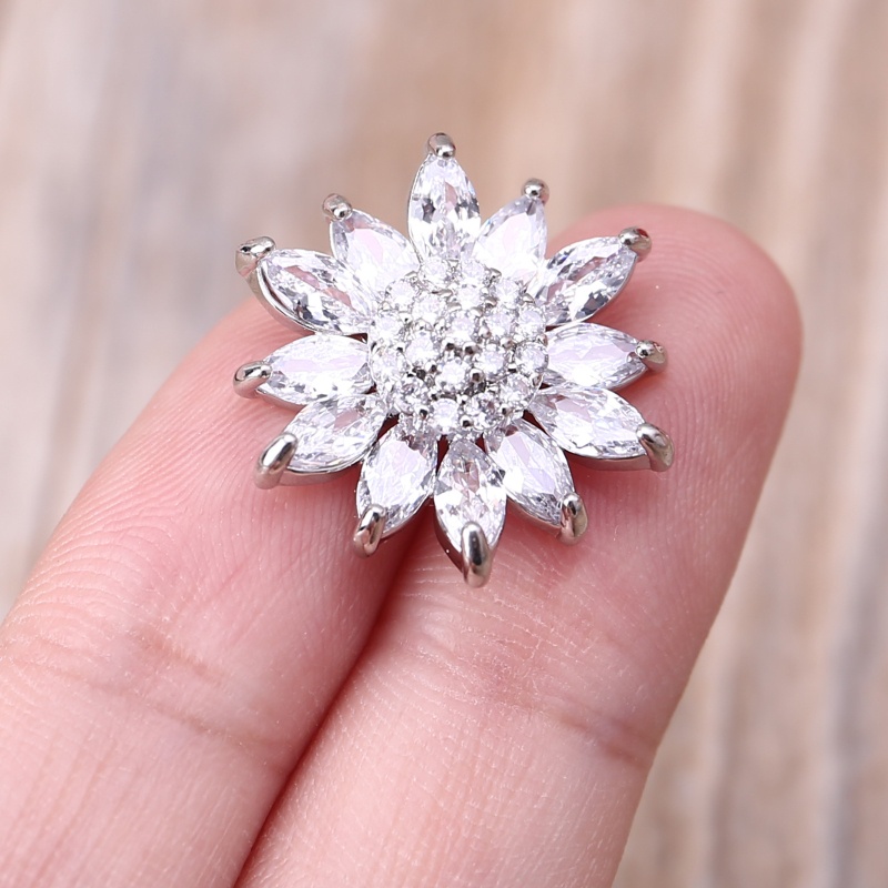 Bộ 5 nút áo hình hoa hướng dương 20mm bằng kim loại đính đá pha lê dùng cho trang sức tự làm