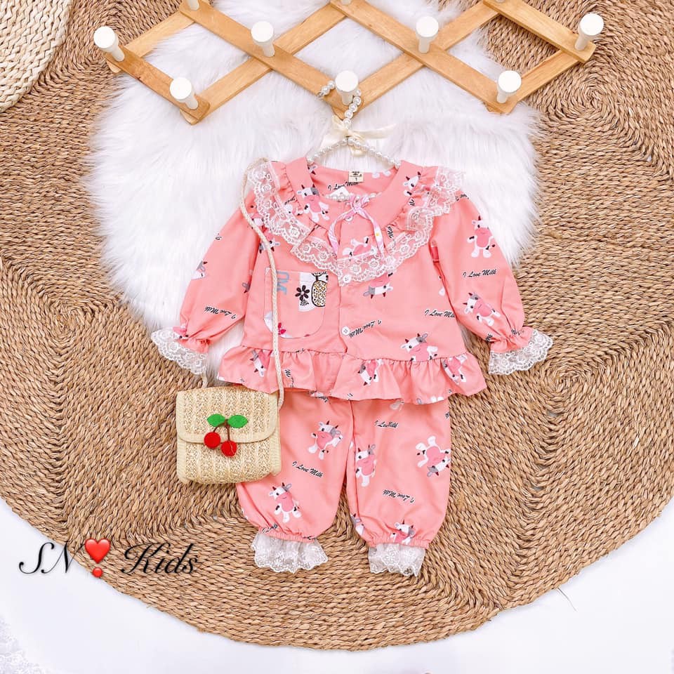 Bộ pijama phối ren ngực sang chảnh cho bé gái - BPR