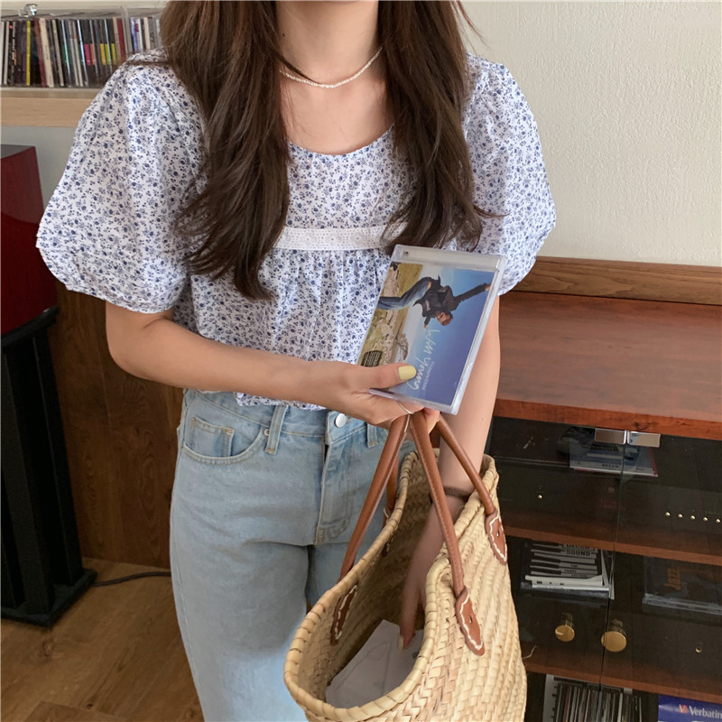 SUXI Áo Crop Top Nữ Tay Phồng Cổ Tròn Thời Trang