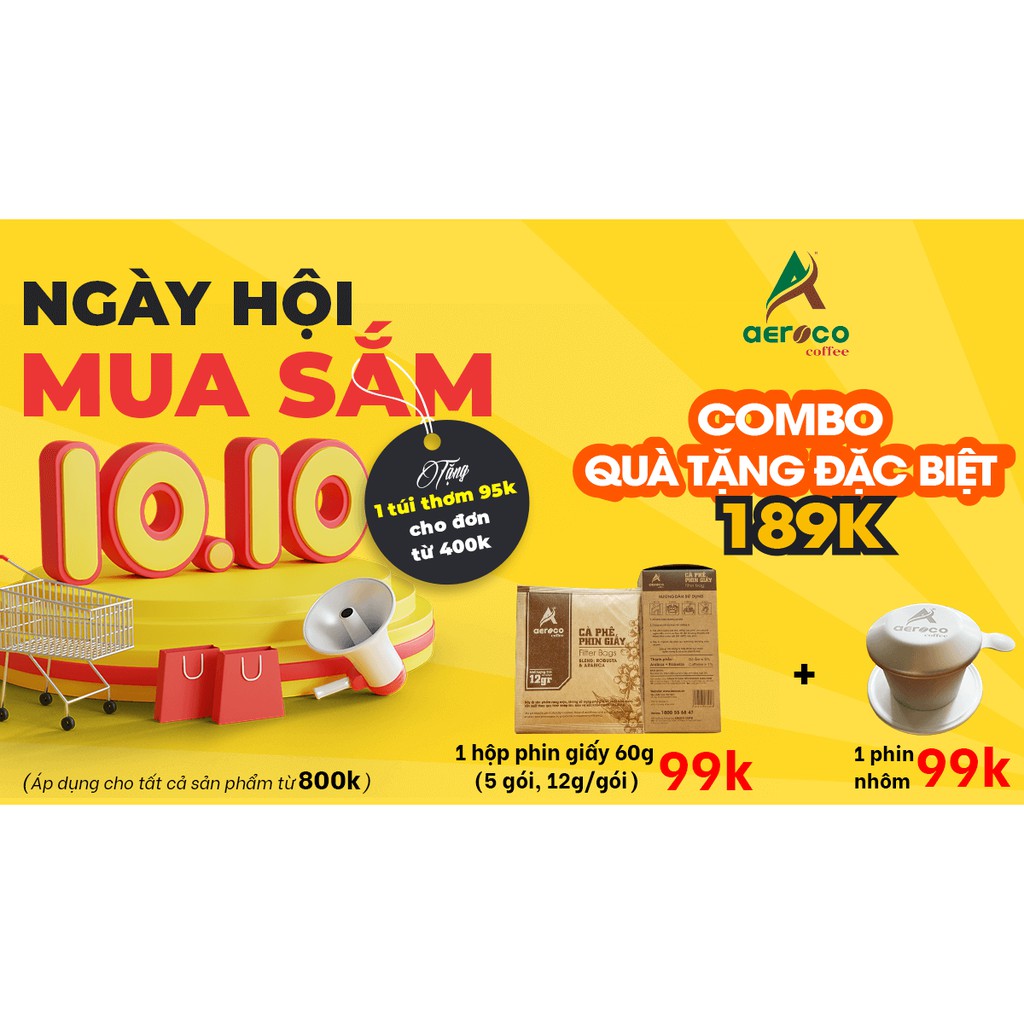 Cà phê phin giấy AEROCO COFFEE nguyên chất 100%, cà phê rang mộc hậu vị ngọt thơm quyến rũ, cafe túi lọc hộp | BigBuy360 - bigbuy360.vn