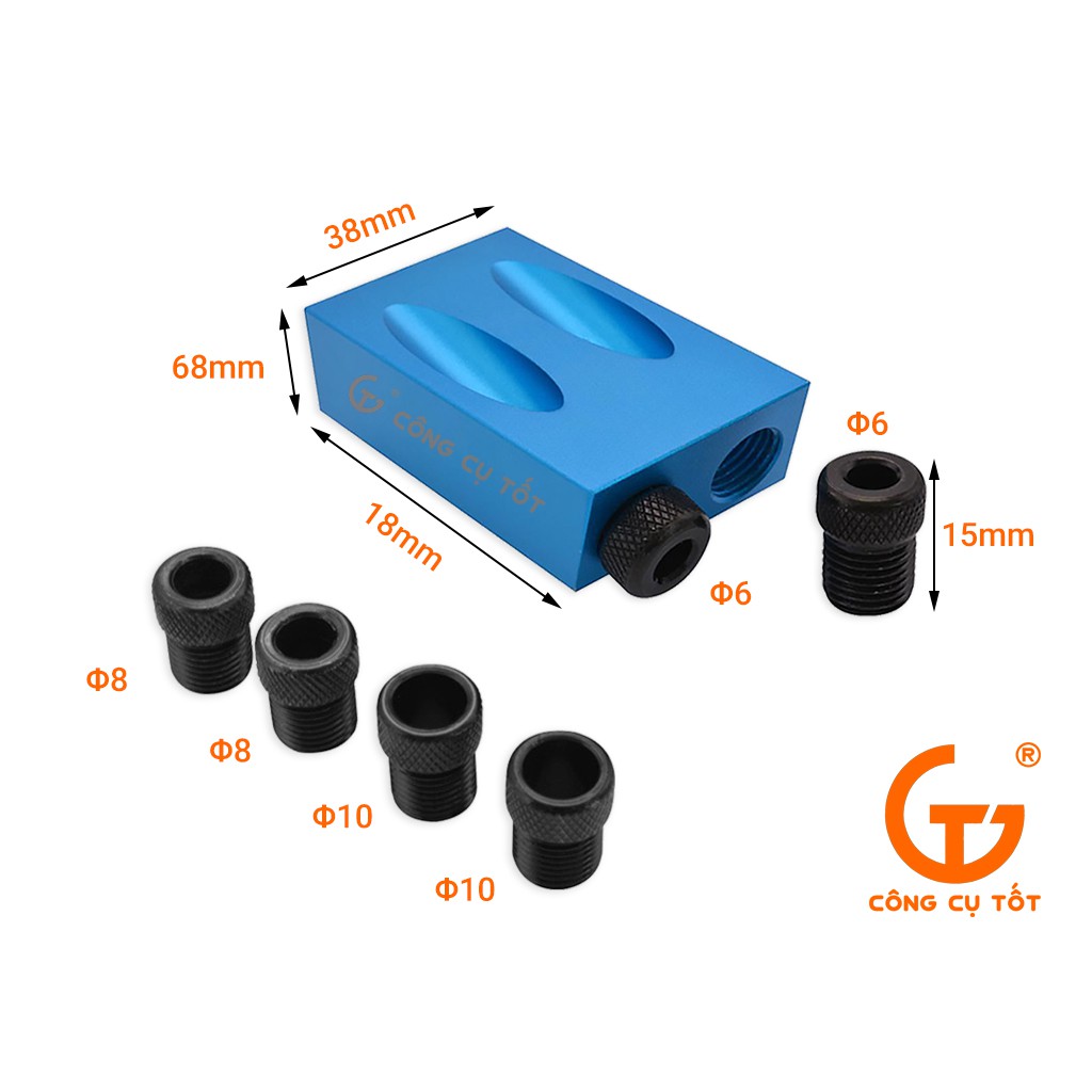 Bộ cữ khoan xiên - cữ khoan chéo 15 độ 7 chi tiết 6, 8, 10mm