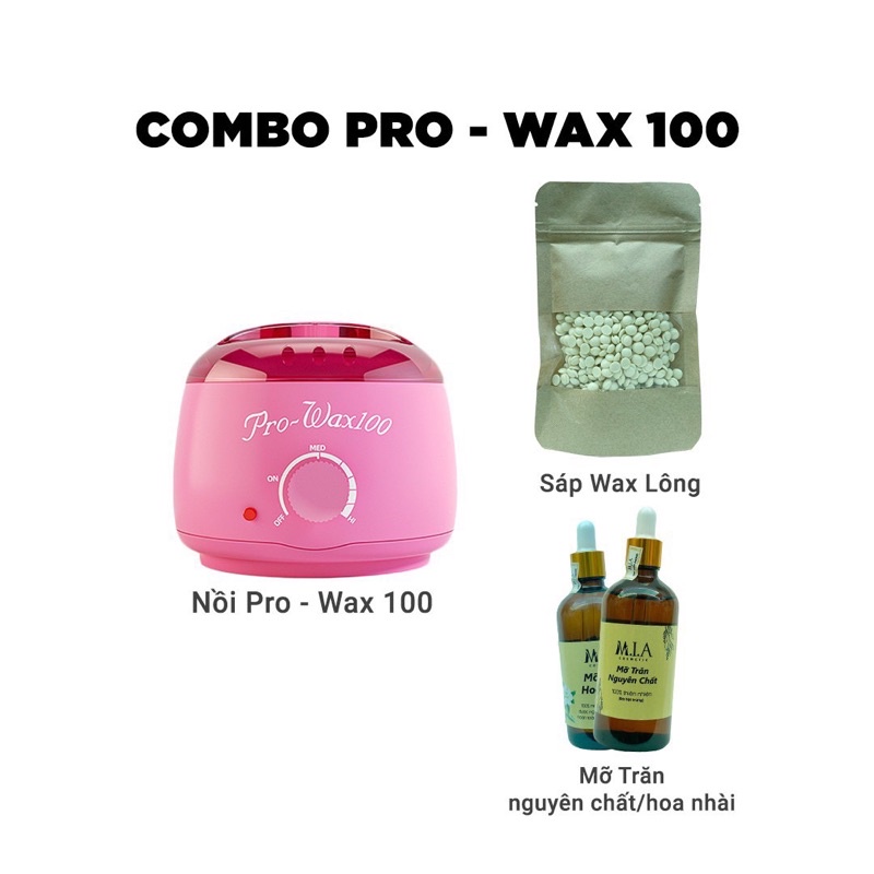 Combo 100g Sáp wax Lông Premier nhập khẩu, Mỡ Trăn và Nồi Nấu Pro 100 Tặng Kèm Bột CF Dừa Và 5 Que