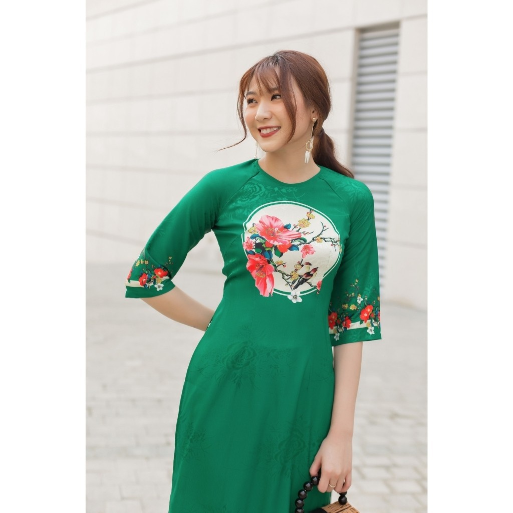 Áo Dài Cách Tân Nữ Màu Hồng Cổ Tròn Tay Lỡ Vải Gấm In Hoạ Tiết Lasentus | BigBuy360 - bigbuy360.vn