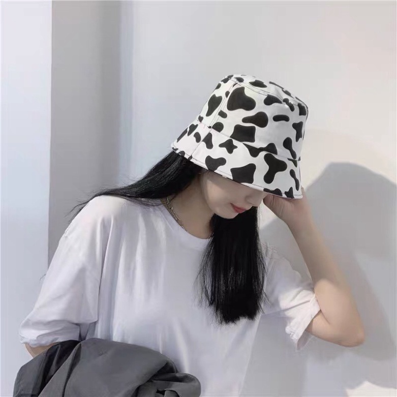 Mũ Bucket Họa Tiết Bò Sữa 2 Mặt HotFREESHIPNón vành tròn unisex Bò Sữa nam nữ phong cách ulzzang