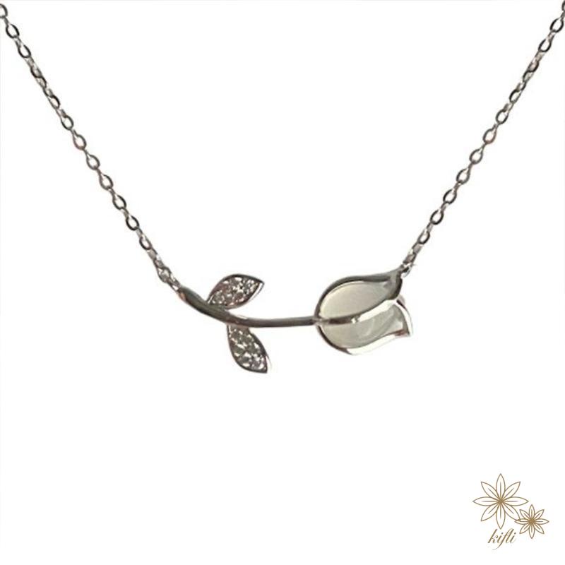 Vòng cổ Mạ Vàng Trắng Mặt Hoa Tulip Cao Cấp Sang Trọng