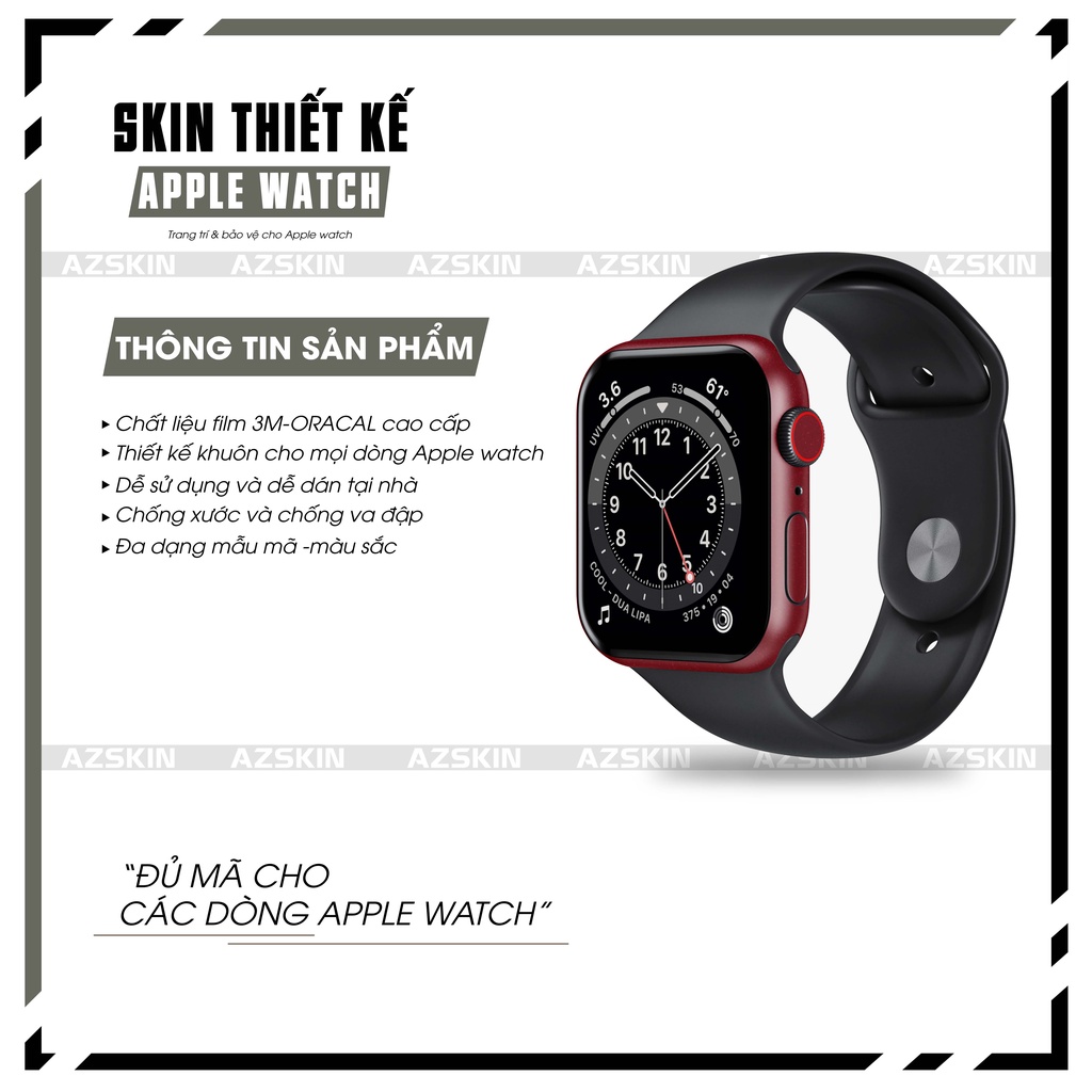 Miếng Dán Skin Apple Watch Oracal Đỏ Bóng |SK_AWORC15| Chất Liệu Film 3M Nhập Khẩu, Tạo Khuôn Cắt CNC, Dễ Dán Tại Nhà