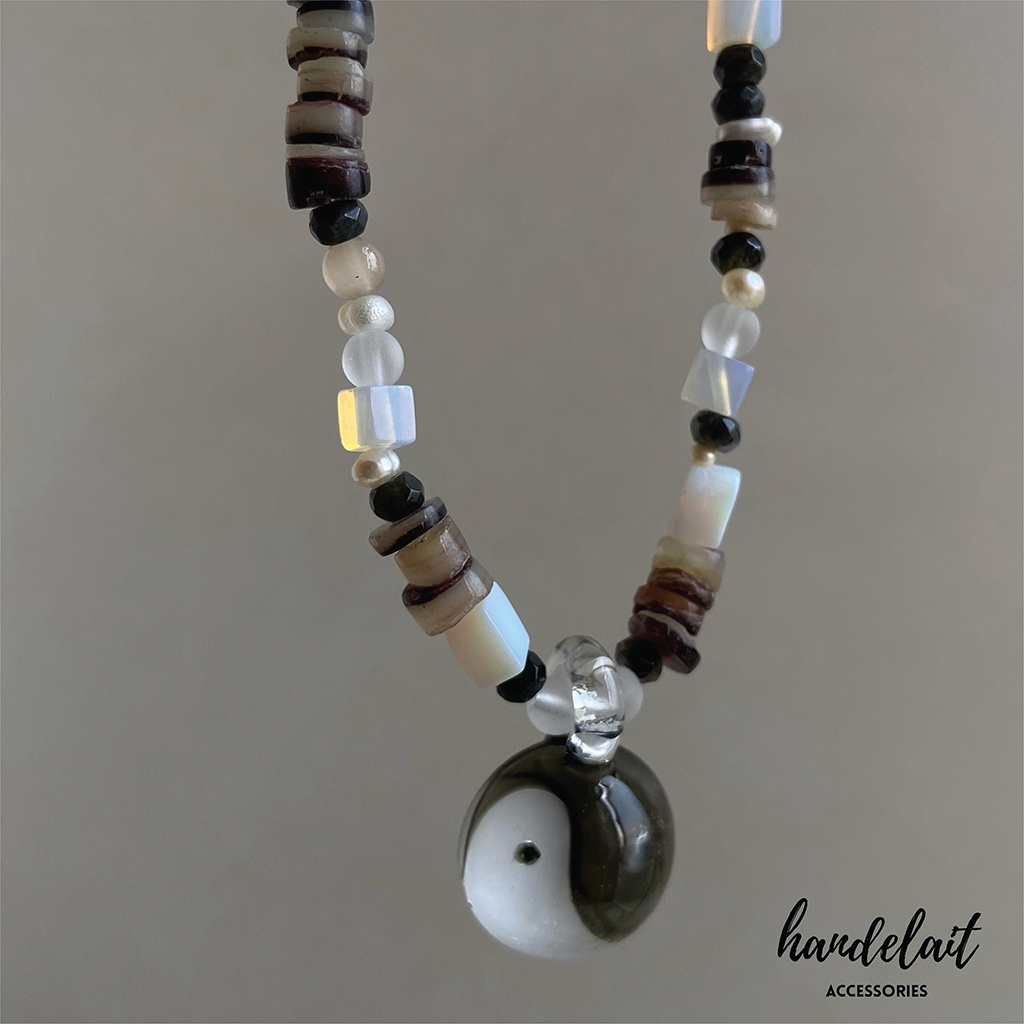 Vòng Cổ Ying Yang Handelait Hạt Vỏ Sò Đính Hạt Đá Nhân Tạo Mix Hạt Cườm Màu Trung Tính Thanh Lịch
