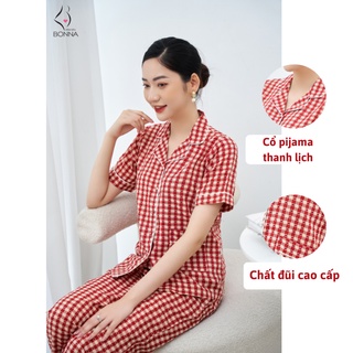 Đồ bộ bầu mặc nhà bonna dáng pijama tay ngắn quần dài chất liệu đũi cao cấp - ảnh sản phẩm 2