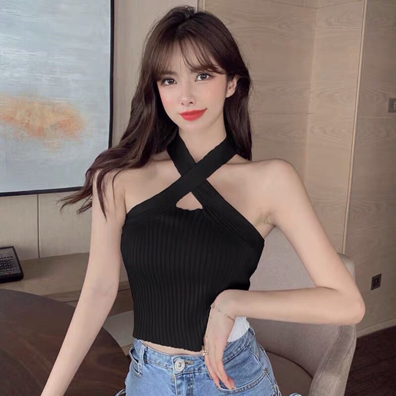 áo len dệt kim dây chéo ngực sexy (44106#)