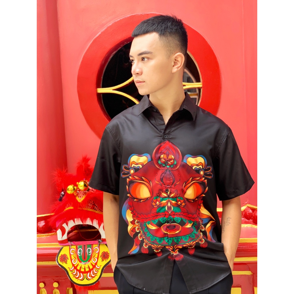 Áo Sơ Mi Lân An Lộc Nam Nữ Unisex tay ngắn Họa Tiết, chất Lụa Gân dày đẹp, hàng Thiết Kế Mr.Smile 99 Shop