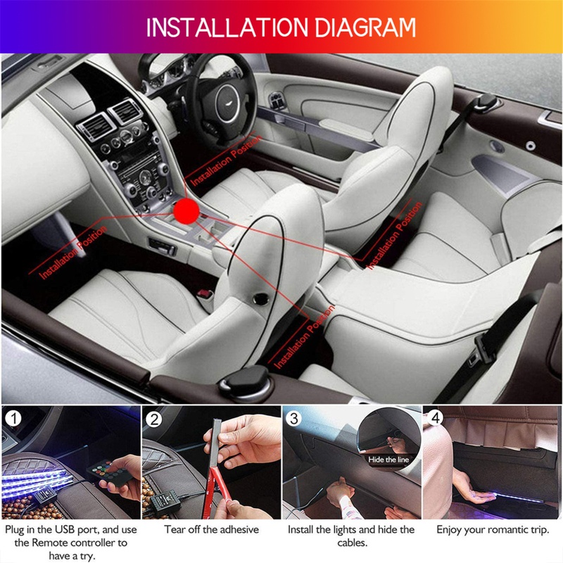 Dây đèn LED 48 bóng trang trí nội thất xe hơi kèm điều khiển từ xa