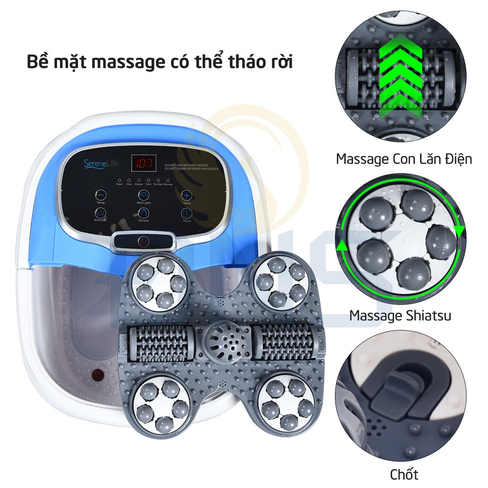 Bồn ngâm chân massage Serenelife SL12 HTBeauty tự làm nóng nước với con lăn massage tự động giúp thư giãn chân, thải độc