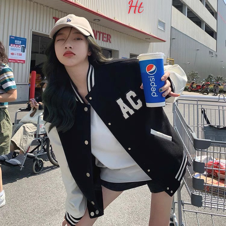 Áo khoác nỉ bomber phối tay AC chất dày dặn mặc đi học đi chơi [FREESHIP], áo jacket nỉ bóng chày phối tay dáng unisex | BigBuy360 - bigbuy360.vn