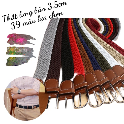 Thắt lưng nam nữ dây nịt vải co giãn bản 3,5cm Casual belt 39 màu sắc SP0002