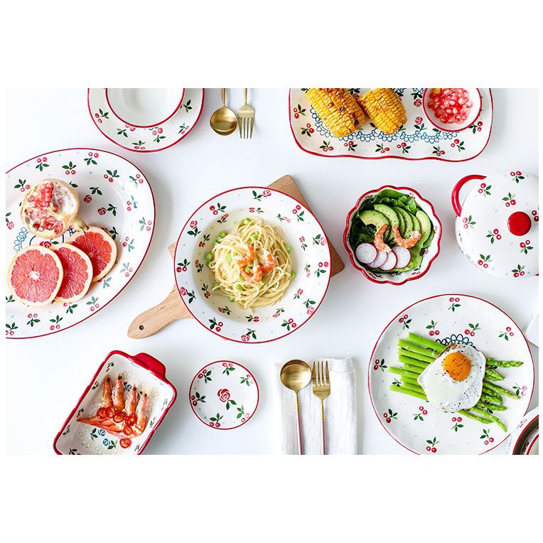 Có sẵn Bộ sưu tập bát đĩa sứ Cherry Đỏ | BigBuy360 - bigbuy360.vn