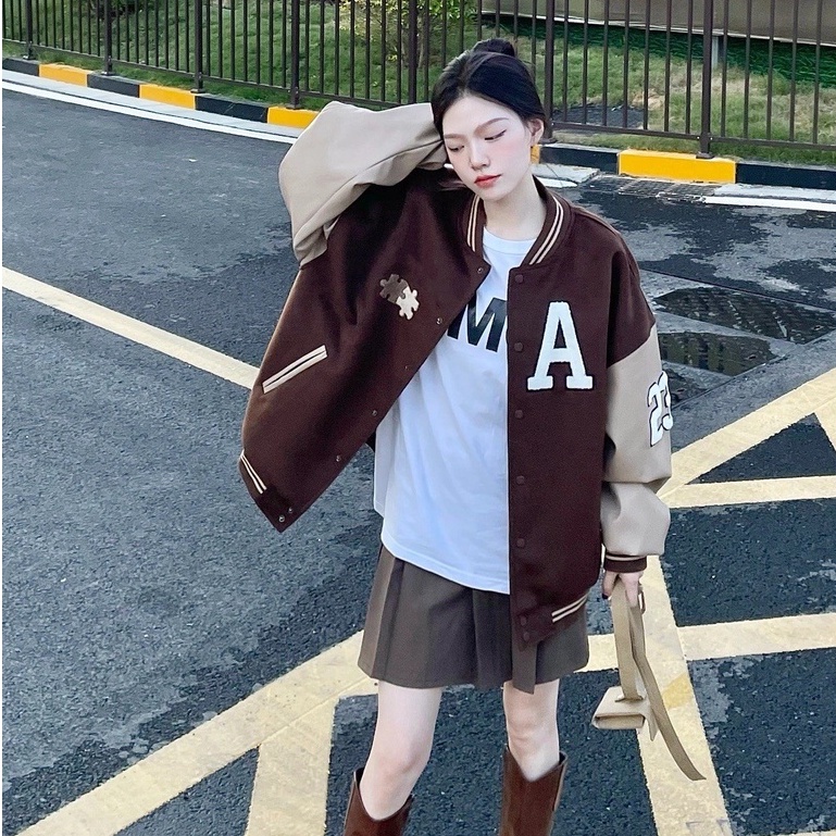 Áo Khoác Bomber Nam Nữ Áo Khoác Nhung Tăm Phối Tay Đen Trắng Unisex Form Rộng Hàng Hot Trend | BigBuy360 - bigbuy360.vn