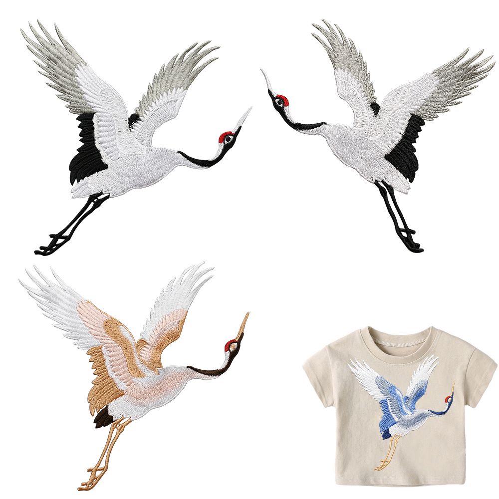Sticker Ủi Thêu Hình Chim Hạc Phong Cách Trung Hoa