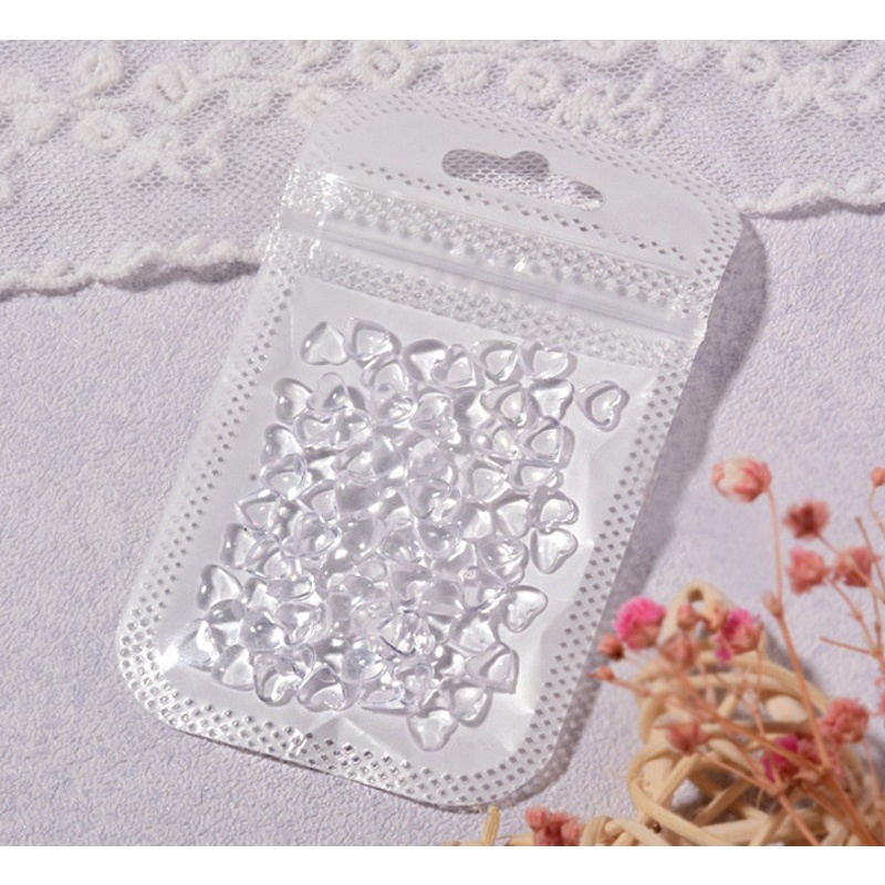 1 Túi Đá Pha Lê 3D Trong Suốt Hình Trái Tim Phẳng Trang Trí Móng Tay DIY