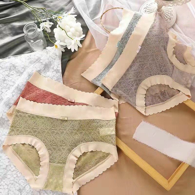 Quần Lót Ren Nữ - Quần Chip Nữ Cạp Và Viền Su Mát Lạnh Co Giãn Thoải Mái - Mẫu Mới QL08