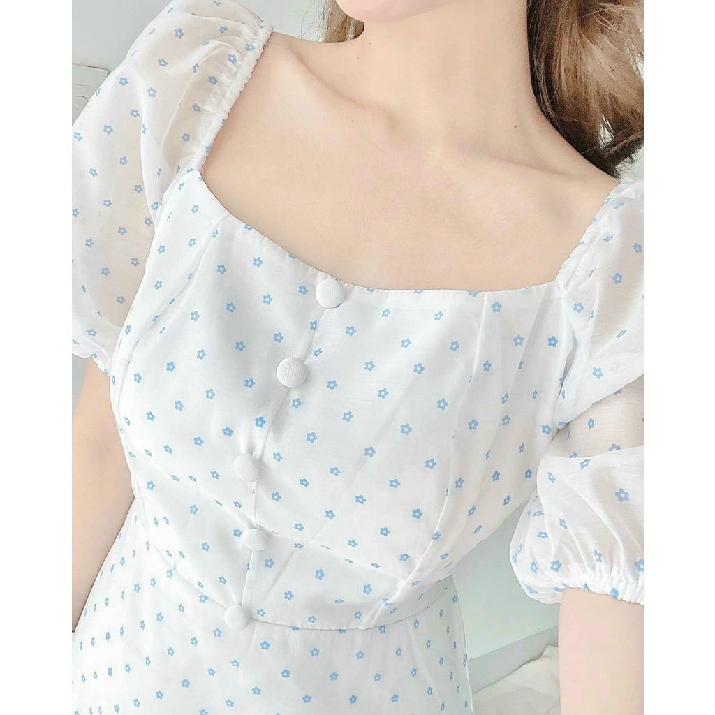 Đầm nữ dễ thương, đầm midi hoa đắp chéo thắt eo bo chun phân eo nên cực kì dễ mặc hàng cao cấp Diểm Shop | BigBuy360 - bigbuy360.vn