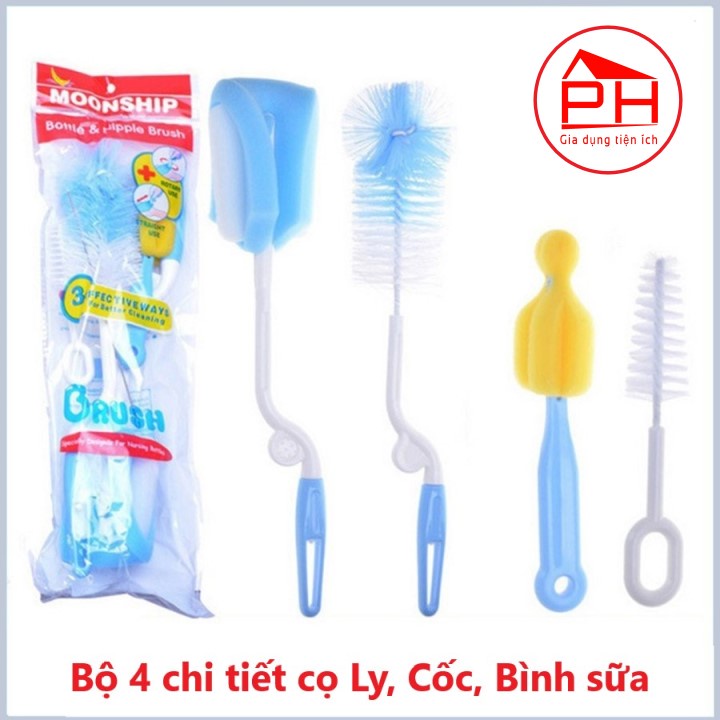 Bộ 4 chi tiết chổi cọ ly cốc cọ bình sữa tiện lợi (Giao mầu ngẫu nhiên) - Gia dụng Phước Hòa