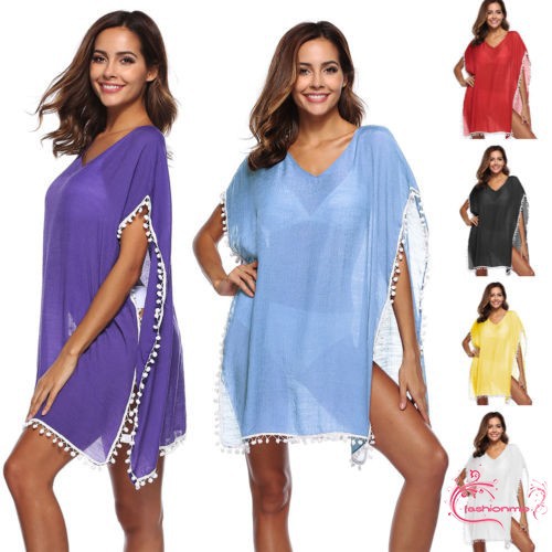 ღ𝓂ℰSexy Women V Neck Bathing Suit Bikini Swimwear Cover Up Beach Wrap Dress