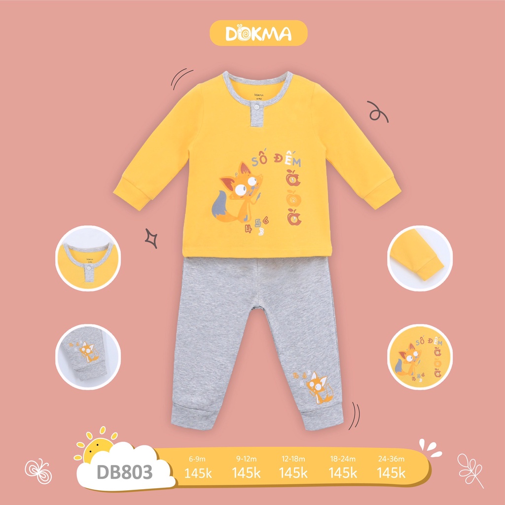 [FREESHIP] Bộ bé trai dài tay 9-36 tháng tuổi cotton bổ trụ Dokma Voi.kids DB803