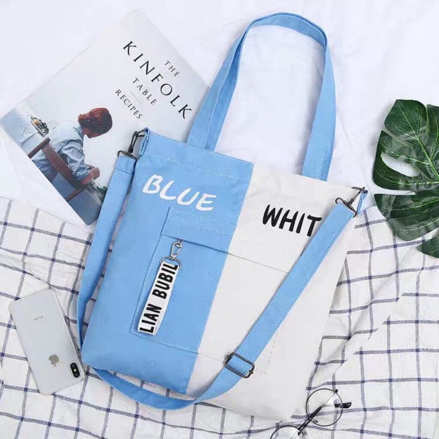 [Giá Sập Sàn] TÚI TOTE PHỐI MÀU chữ White Blue Black Yelow Pink thời trang mang hai kiểu mẫu mới hot style kitishop