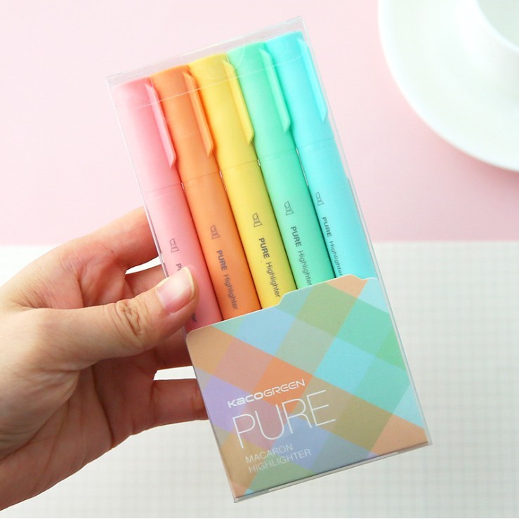 Bộ 5 bút Highlight Plastic KACO Pastel