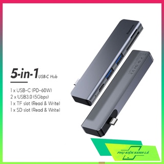 Hub type c chuyển đổi 5 trong 1 baseus harmonica 2 usb 3.0, tf sd card reader, type c sạc nhanh pd cho laptop, tablets