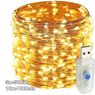 Đèn LED USB 50/100 bóng dây đồng dài 5/10M có 8 chế độ trang trí cho tiệc giáng sinh/đám cưới