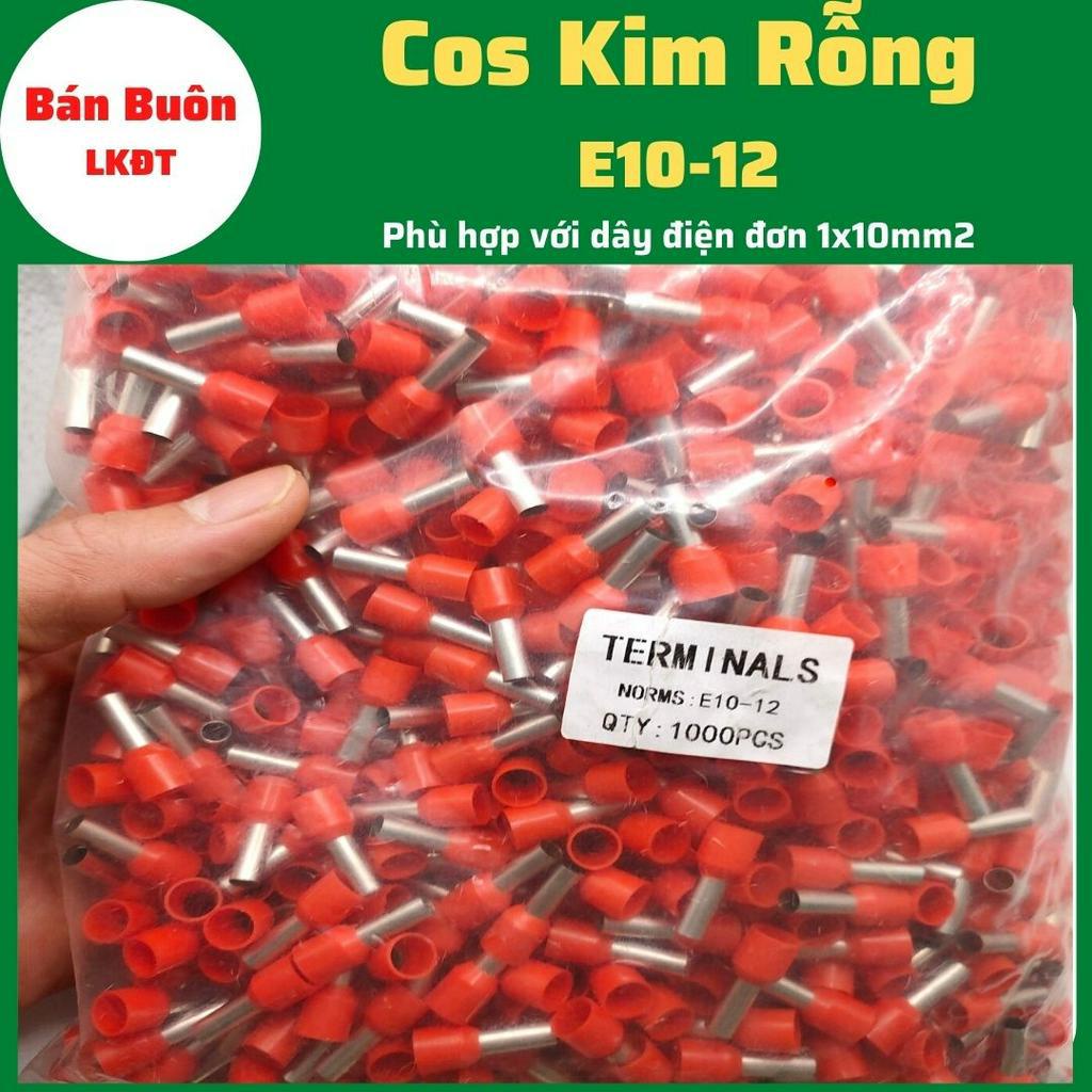 Đầu cos kim rỗng E10-12,  cos kim E10-12, đầu cos kim rỗng dùng cho dây điện 10mm, đầu cos dây điện, cos kim đơn