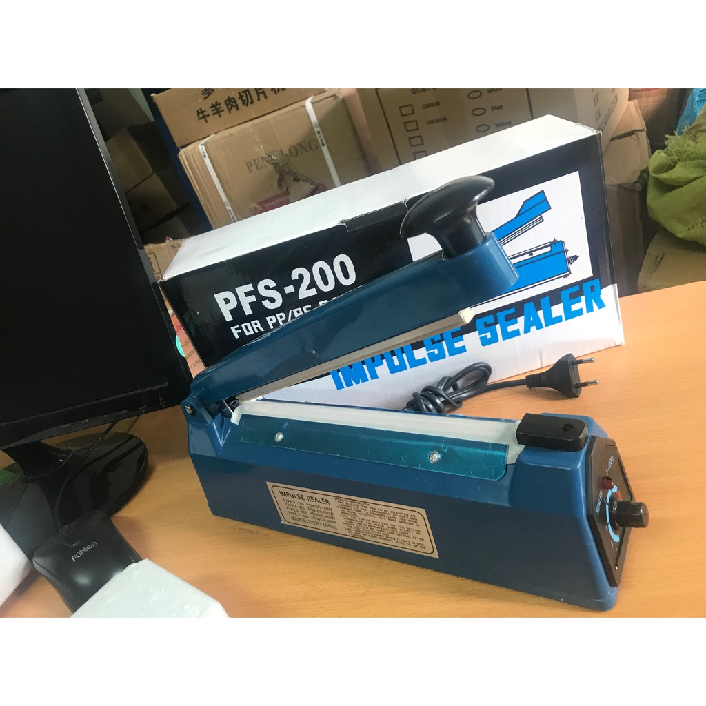 Máy hàn miệng túi nilong nhấn tay 20cm, máy ép túi nilong PFS200, tặng miếng dán cách nhiệt