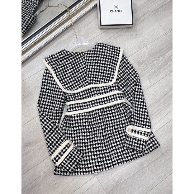 Áo dạ kẻ tweed kèm đai from rộng dáng dài phong cách Hàn Quốc cho nữ | BigBuy360 - bigbuy360.vn