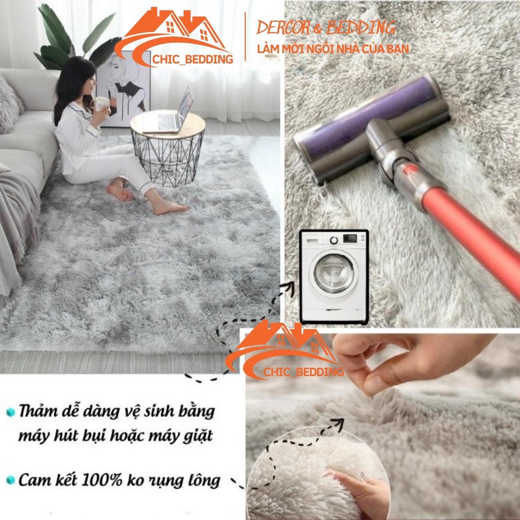 Thảm lông loang trải sàn, thảm lông size 1m6x2m chống trơn trượt dày dặn loại đẹp