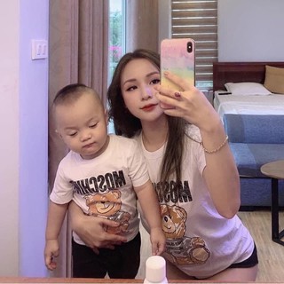 Set áo gia đình  moschino màu trắng hình gấu siêu cute AD34 _Mẹ Đậu Shop [kèm ảnh thật]