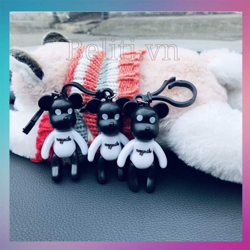 Móc khóa gấu Popobe Trắng đen (Kèm dây da) phụ kiện xinh cho túi xách balo