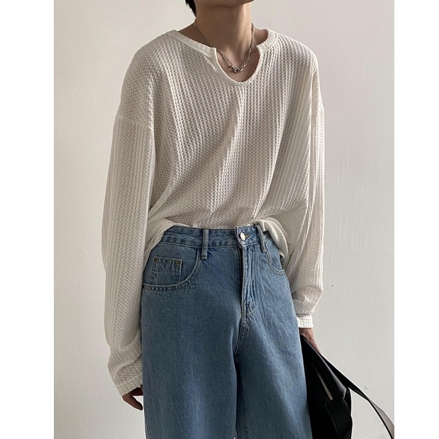 Áo phông nam dáng rộng thời trang cho cả nam và nữ áo thun tay dài korean youth fashion áo thun dệt kim tay dài ；áo dài tay nam v-neck áo dài tay unisex áo bóng chày