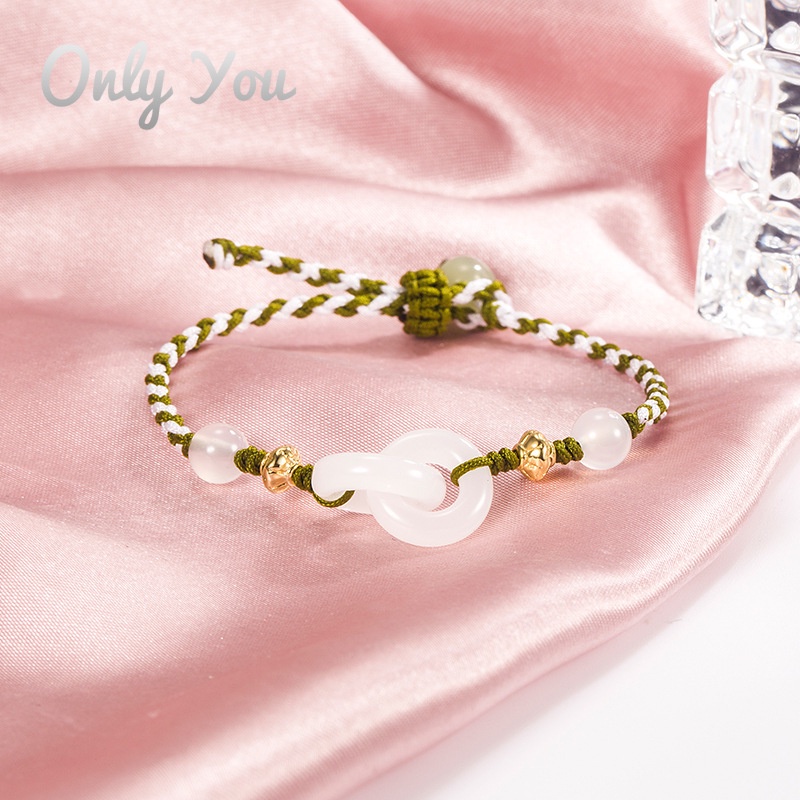 Vòng Đeo Tay Dây Bện 18K Phối Mặt Đá Ngọc Bích Màu Vàng Kim